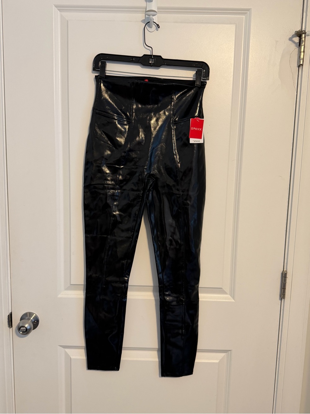SPANX Shiny Black High-Waist Skinny Faux-Leather Jeans